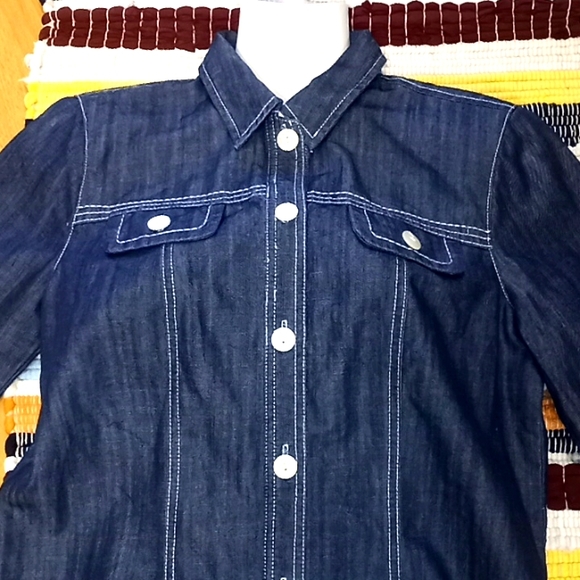 Christopher & Banks Denim Shirt with Dipped Scalloped Trim - Picture 10 of 13